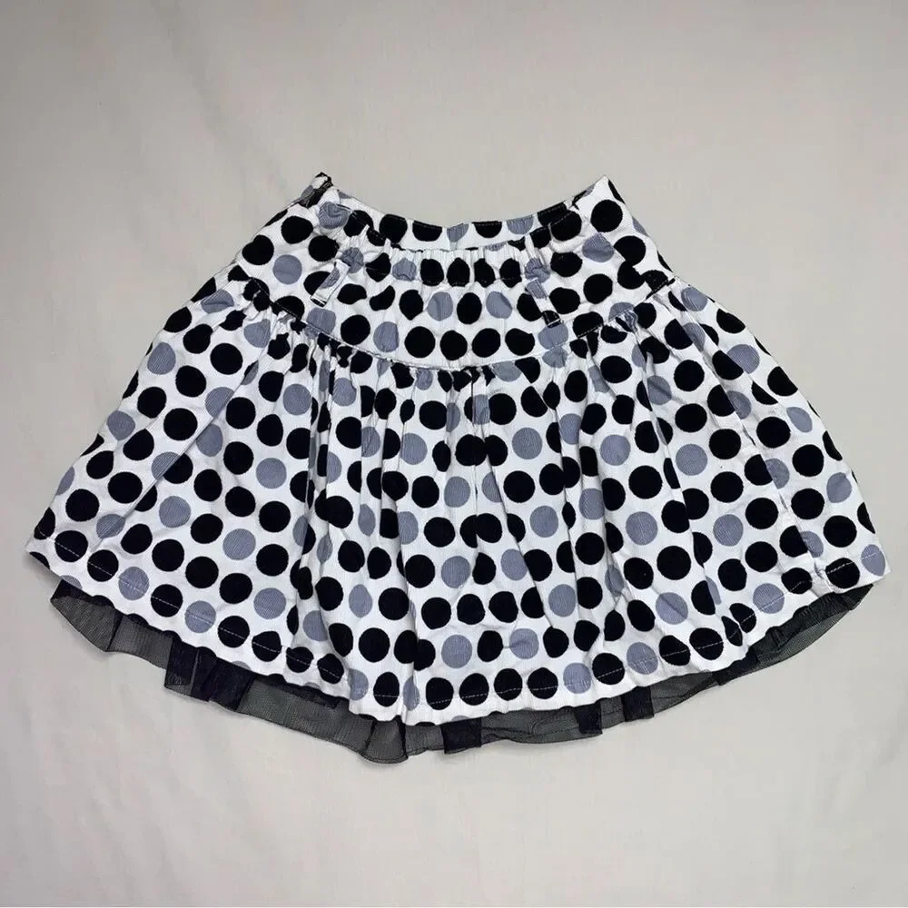 Polka Dot Courduroy Skirt Girls 6X-7 White Black Tulle Skater Circle Adjustable